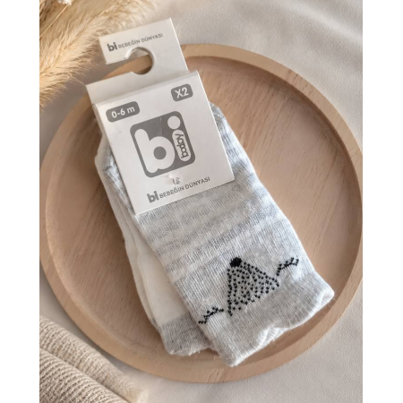 Шкарпетки 68162 молоко/сірі - 2 пари (0/6 міс) BiBaby бавовна