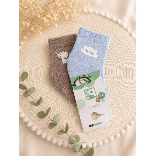 Шкарпетки 68384 блакитні/кава- 2 пари (0/6 міс) BiBaby бамбук