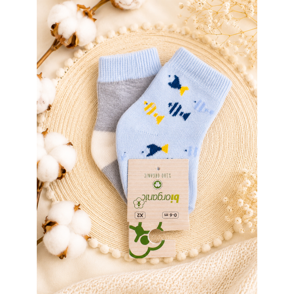 Шкарпетки 68377 блакитні/сірі - 2 пари (0/6 міс) BiBaby бавовна