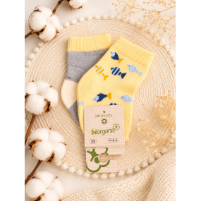 Шкарпетки 68377 жовті/сірі - 2 пари (0/6 міс) BiBaby бавовна