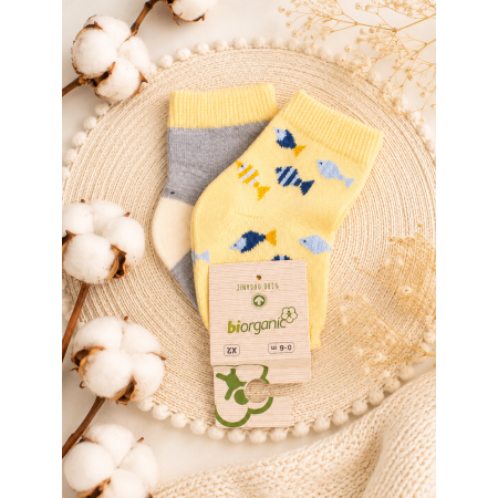 Шкарпетки 68377 жовті/сірі - 2 пари (0/6 міс) BiBaby бавовна