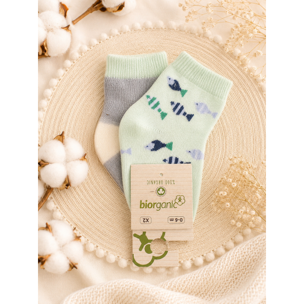 Шкарпетки 68377 м'ятні/сірі - 2 пари (0/6 міс) BiBaby бавовна