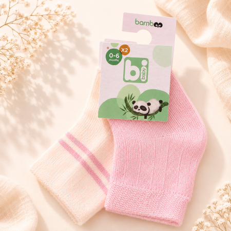 Шкарпетки 68386 рожеві/молоко - 2 пари (0/6 міс) BiBaby бамбук