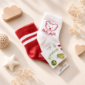 Шкарпетки 68408 червоний/молоко - 2 пари (0/6 міс) BiBaby