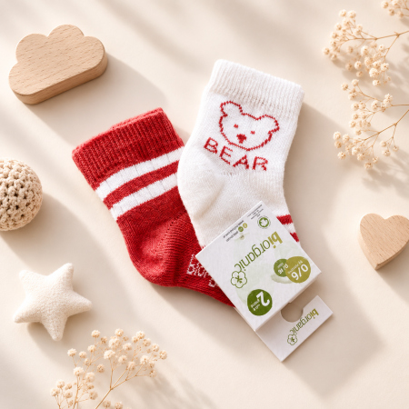 Шкарпетки 68408 червоний/молоко - 2 пари (0/6 міс) BiBaby