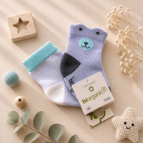 Шкарпетки 68378 бірюзово/сірі - 2 пари (0/6 міс) BiBaby бавовна
