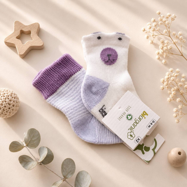 Шкарпетки 68378 бузково/сірі - 2 пари (0/6 міс) BiBaby бавовна