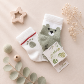 Шкарпетки 68409 оливка/молоко - 2 пари (0/6 міс) BiBaby бавовна