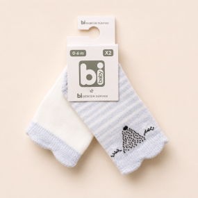 Шкарпетки 68162 молоко/сірі - 2 пари (0/6 міс) BiBaby бавовна
