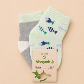 Шкарпетки 68377 м'ятні/сірі - 2 пари (0/6 міс) BiBaby бавовна