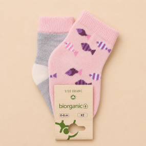 Шкарпетки 68377 рожеві/сірі - 2 пари (0/6 міс) BiBaby бавовна