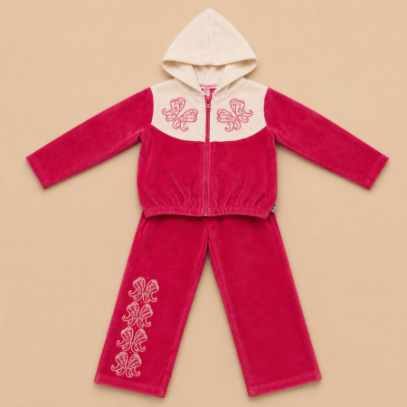 Костюм для девочки АЖУР (велюр) малиновый