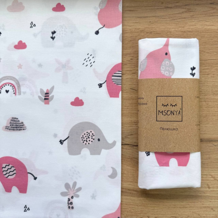 Пеленка бязь Слоники рож.пудра (100х80 см)